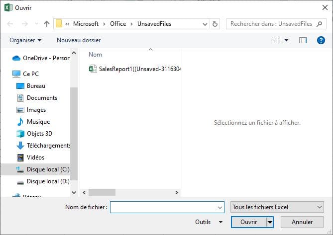 récupération automatique d'Excel