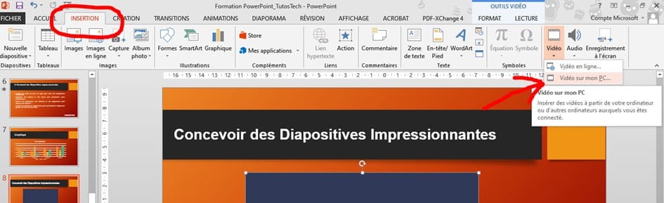 option insertion de la vidéo PowerPoint
