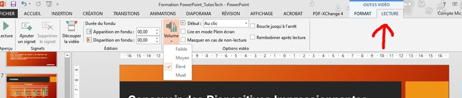 insérer vidéos graphiques PowerPoint Onglet Lecture