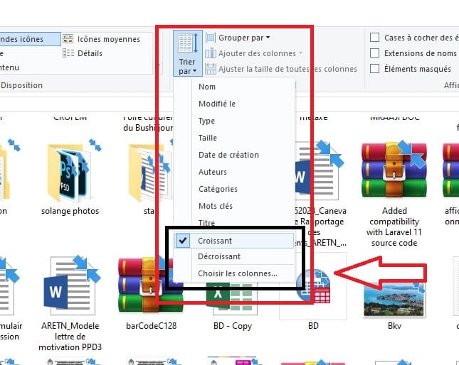 Trier les fichiers par ordre croissant ou décroissant