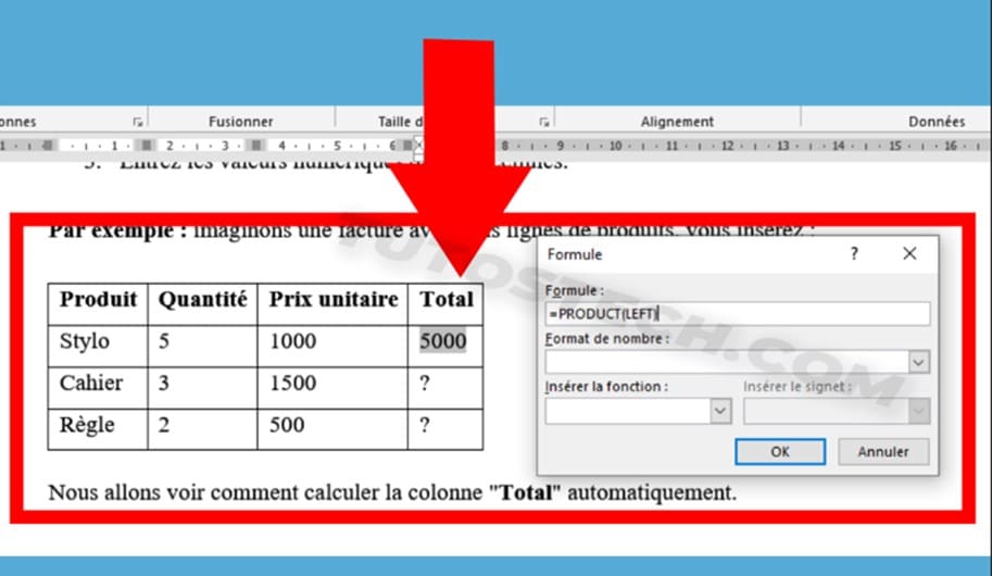 Comment faire un calcul dans Word - Résultats