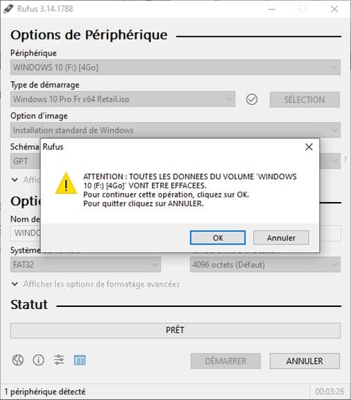 Options de formatage Rufus