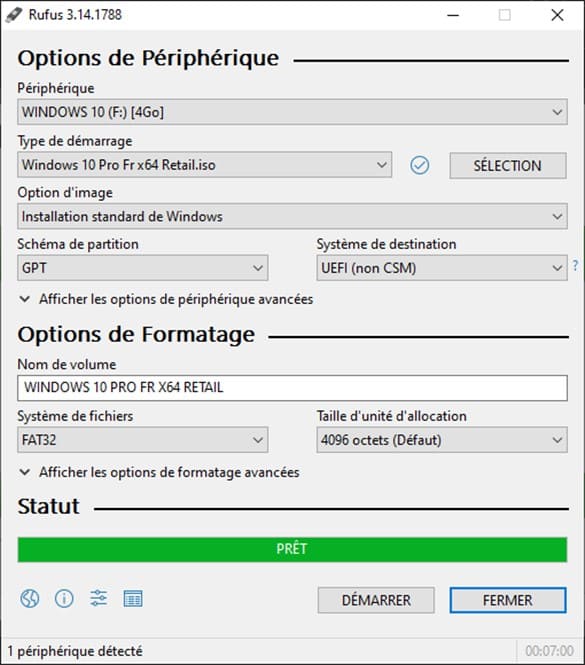 Processus final créer une clé USB Bootable avec Rufus
