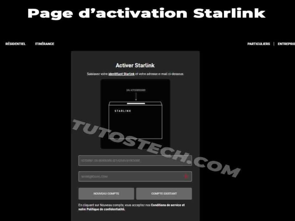 page d’activation Starlink