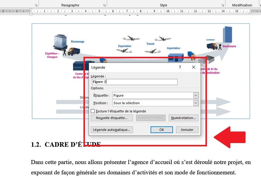 Insertion d'une légende Word