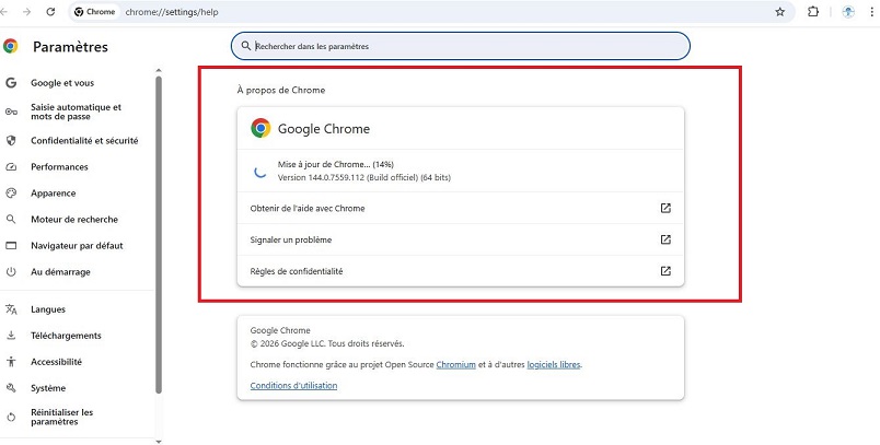 Menu principal Chrome