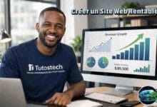 Entrepreneur créant un site web rentable en 2026 avec des statistiques de revenus sur écran