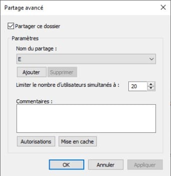 Partage avancé