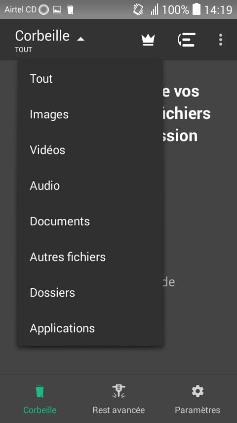 clic sous le nom corbeille