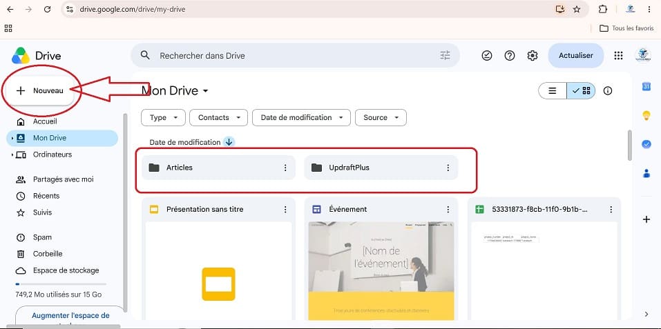 créer un dossier partagé dans Google Drive