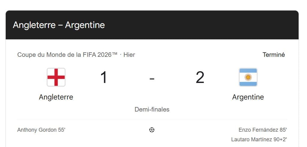 Angleterre 1-2 Argentine