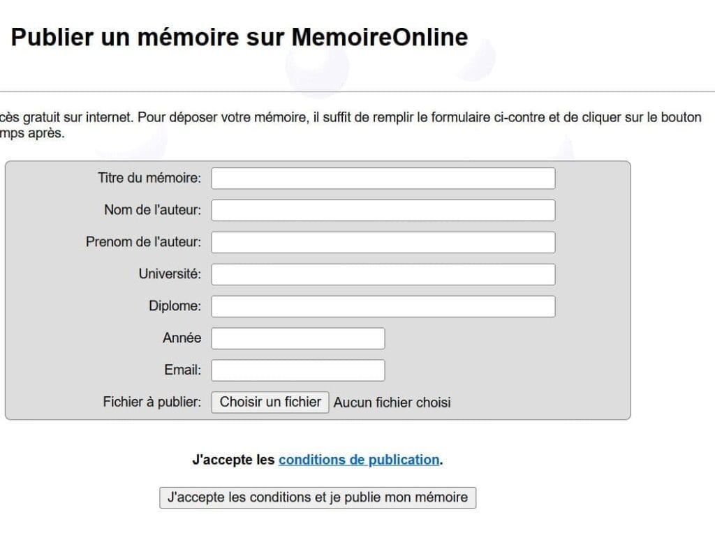 Capture Publier un mémoire sur MemoireOnline